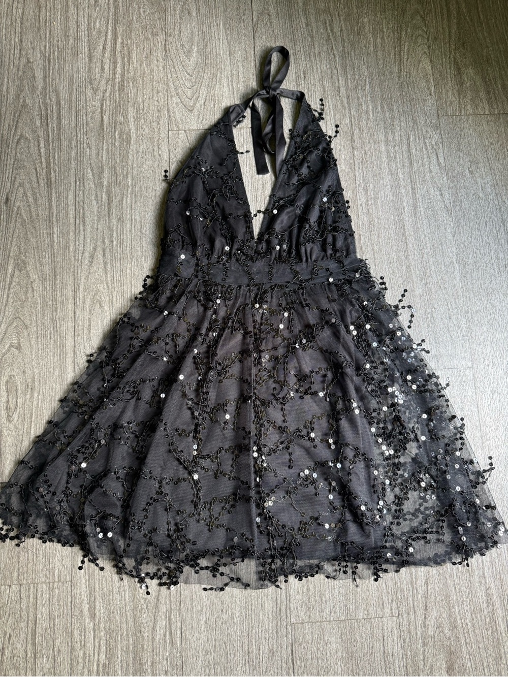Boohoo Black Sequin Halter Mini Dress